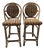 Pair of Vintage French Bistro Bar Stools With Oval Medallion Backs in Honey Woven Rattan For Sale