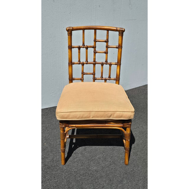 Baker Furniture Company Vintage Baker Furniture Chippendale Bamboo Side Chair W Leather Straps For Sale - Image 4 of 14