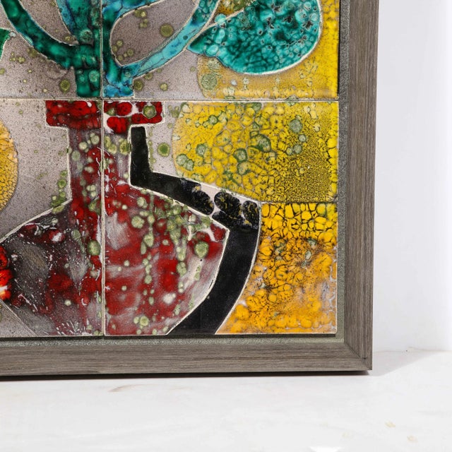 Yellow 1970s Modernist Ceramic Tile Wall Plaque of Sunflowers Signed Gilbert Valentin For Sale - Image 8 of 13