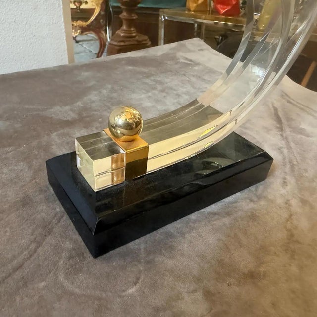 White Two 1970 Mid-Century Modern Black and Clear Lucite and Brass French Candlesticks For Sale - Image 8 of 14