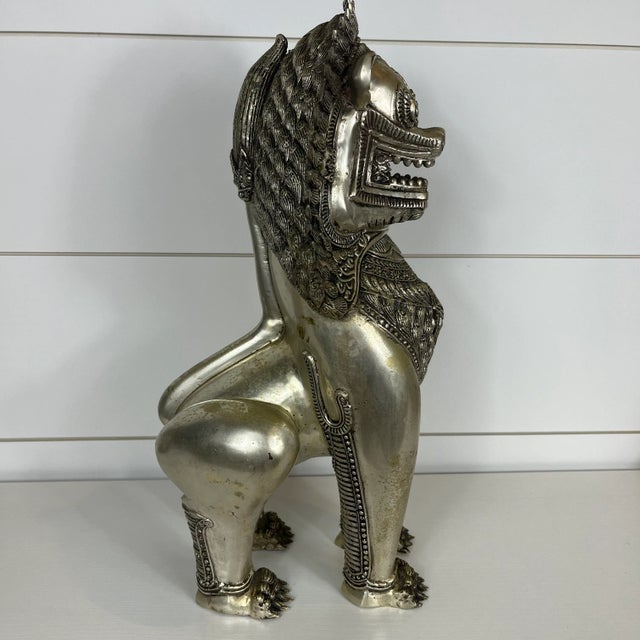 1970s Vintage Mid Century Foo Dog Sculpture Singha Guardian Lion For Sale - Image 5 of 7