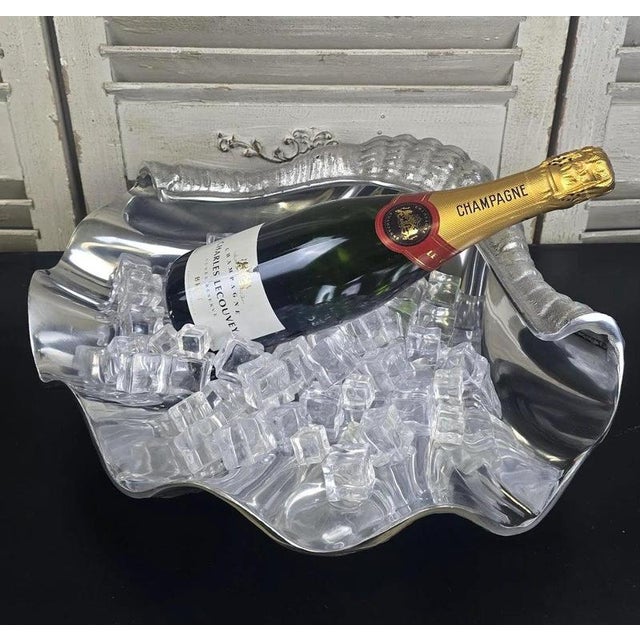 Sculptural Polished Aluminium Open Clam Shell Champagne Cooler For Sale - Image 4 of 17