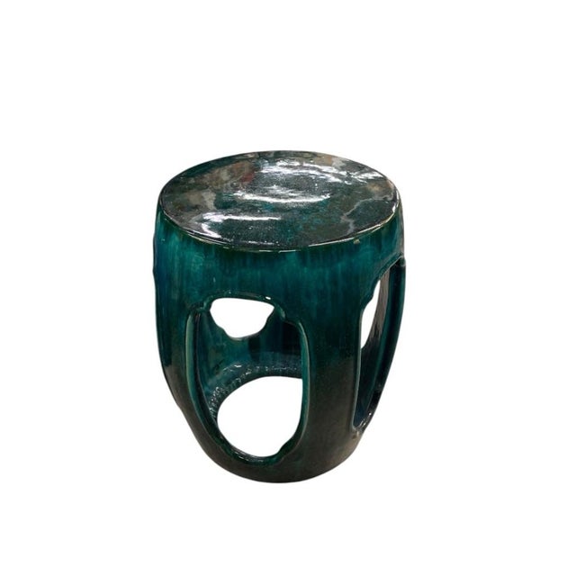 Vintage Openwork Glazed Ceramic Garden Stool For Sale - Image 4 of 12