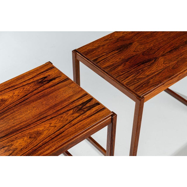 Brown Rosewood Sled-Legged Side Tables, Denmark, 1960s, Set of 2 For Sale - Image 8 of 14