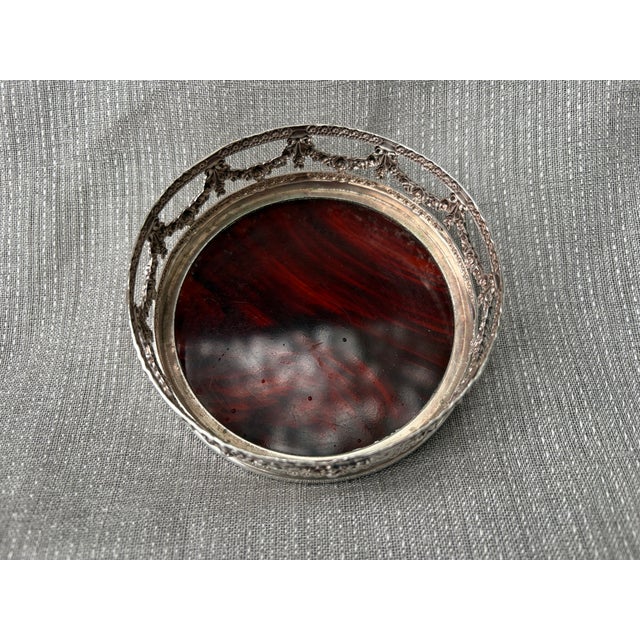 Mid 20th Century Vintage Silver Plate Faux Tortoise Wine Coaster For Sale - Image 5 of 11