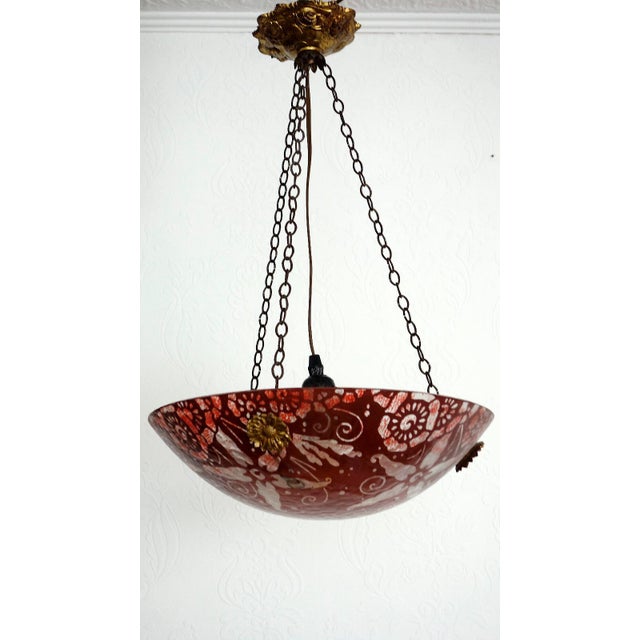 Metal Antique French Brass and Pate de Verre Pendant, 1950s For Sale - Image 7 of 14