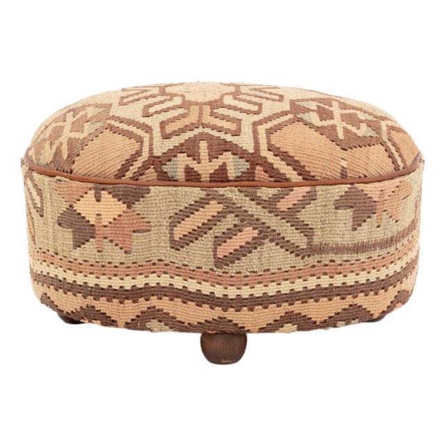 Oval Kilim Upholstered Footstool For Sale
