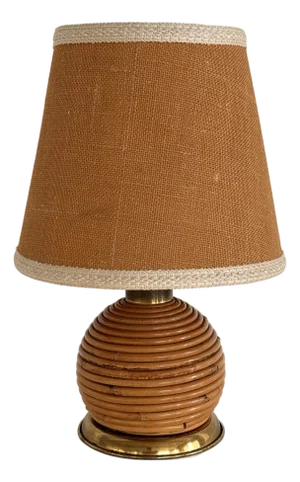 Italian Rattan Table Lamp with Brass Details from Vivai del Sud, 1970s