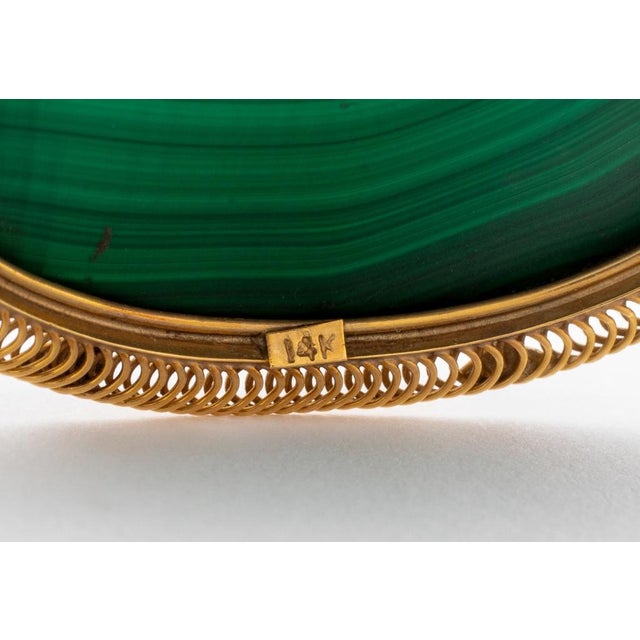 Metal 14k Yellow Gold Malachite Brooch Pendant For Sale - Image 7 of 7
