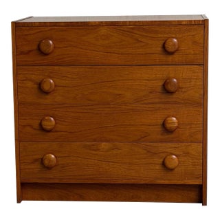 Vintage Danish Modern Teak Chest of Drawers Small Dresser With Round Pulls For Sale