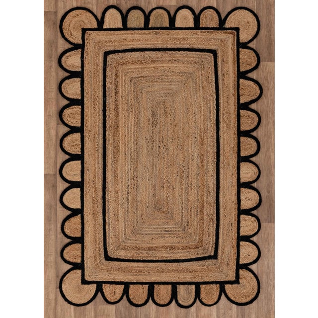 3x8 Ft.Black Trim Jute Scallop Braided Handmade Rug For Sale - Image 10 of 12