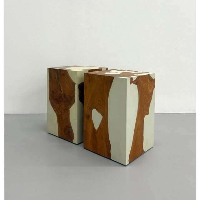 Vintage Burl Wood & Lacquered Parsons Pedestal Tables – Pair For Sale In West Palm - Image 6 of 8