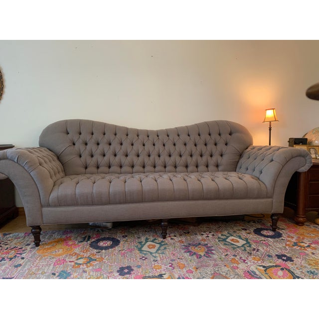 Arhaus Classic Gray Tufted Chesterfield Roll Arm Sofa Notting Hill