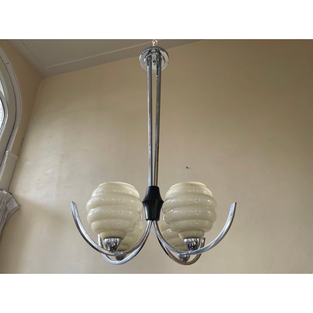 French Hanging Lamp with Yellow Cups & Chrome-Plating, 1930s For Sale - Image 10 of 10
