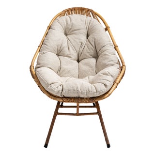 1960s French Tan Bamboo Upholstered Bowl Chair For Sale