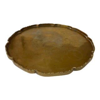 Vintage Etched Asian Brass Tray For Sale