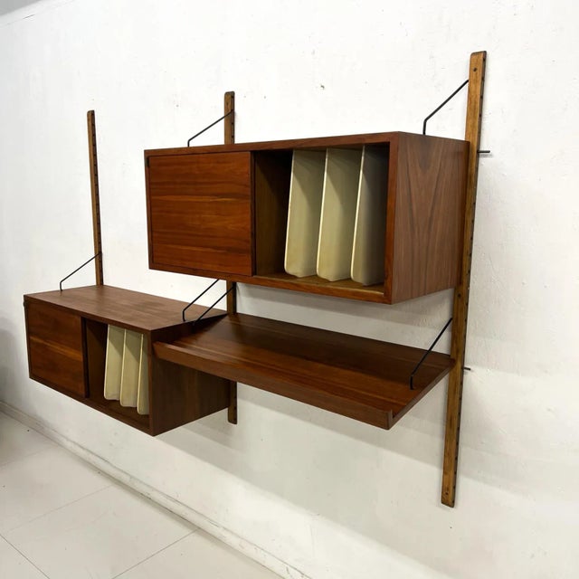 Wood 1960s Scandinavian Royal Two Bay Wall Unit System Record Cabinet For Sale - Image 7 of 13