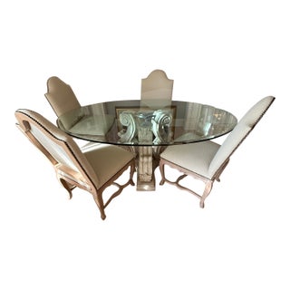 Guy Chaddock Dining Set With Cast-Stone Pedestal Table & Beveled Glass Top For Sale