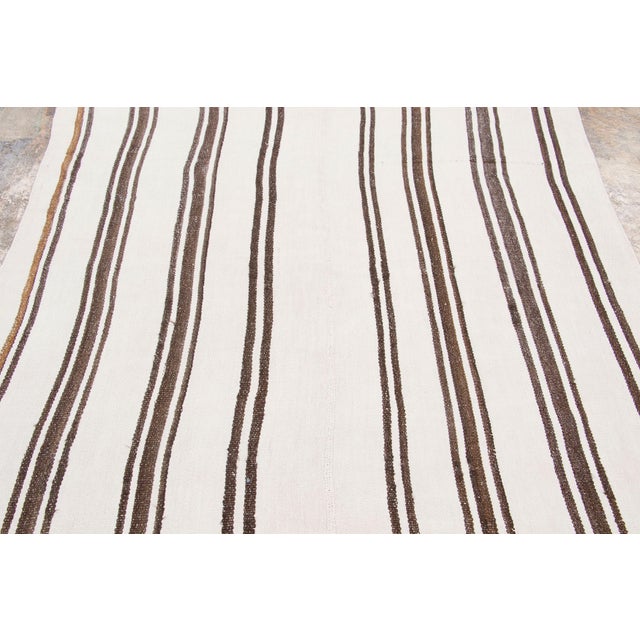 1950s Vintage Turkish Kilim Hemp Rug With Brown Stripes by Rug & Kilim, 1950-1959 For Sale - Image 5 of 9