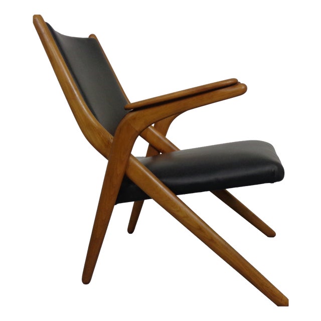 Boomerang Chair in Beech & Leather by Louis Van Teeffelen for Wébé Furniture, Netherlands, 1960s For Sale