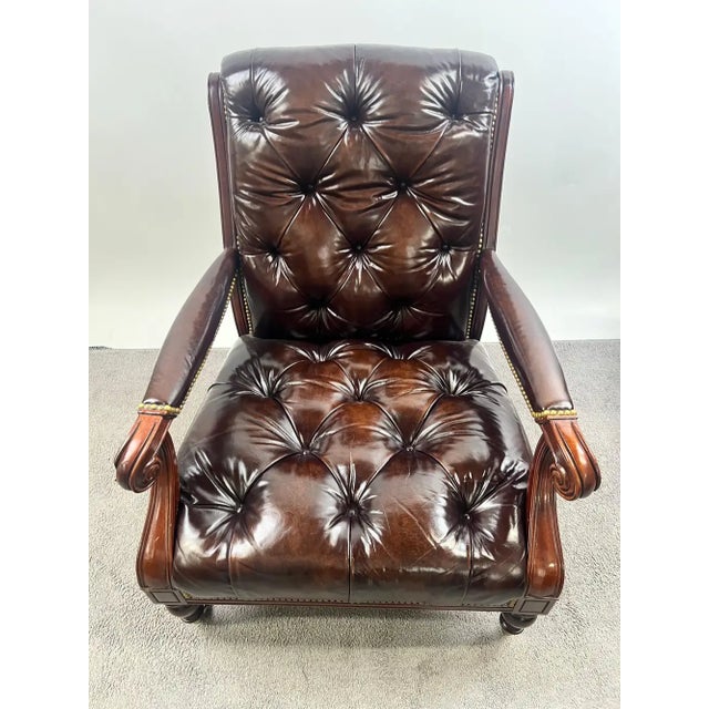 Chesterfield English Style Tufted Leather Library Chair & Ottoman by Hickory For Sale In New York - Image 6 of 18