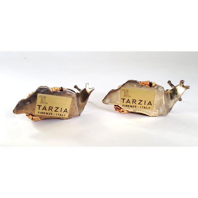 Rare Italian Sculpture Snail Pair Solid Brass & African Bamboo Beads 1970s - Signed Tarzia Firenze Italy For Sale - Image 10 of 13