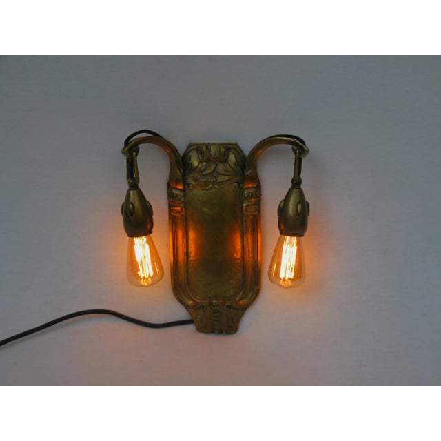 Antique Art Nouveau Brass Wall Lights, Set of 2 For Sale - Image 5 of 18