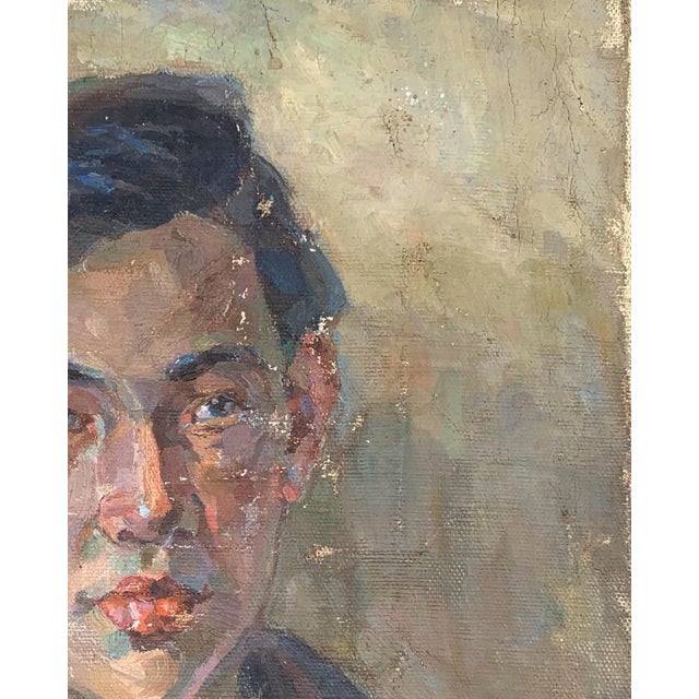 Realism Vintage Male Portrait Oil Painting, Ukrainian Art, 1970s 43-34 For Sale - Image 3 of 6