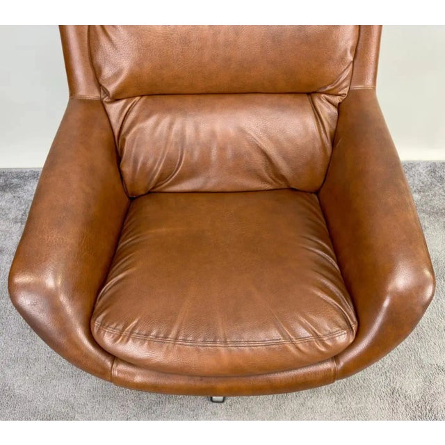 Brown Swedish Mid Century Modern Brown Faux Leather Lounge Chair & Ottoman For Sale - Image 8 of 12