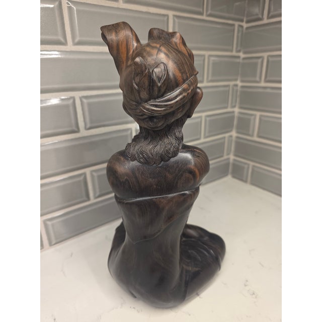 Wood Mid 20th Century Balinese Macassar Ebony Wood Seated Young Boy Sculpture by K. Aria (Mas, Bali) For Sale - Image 7 of 12
