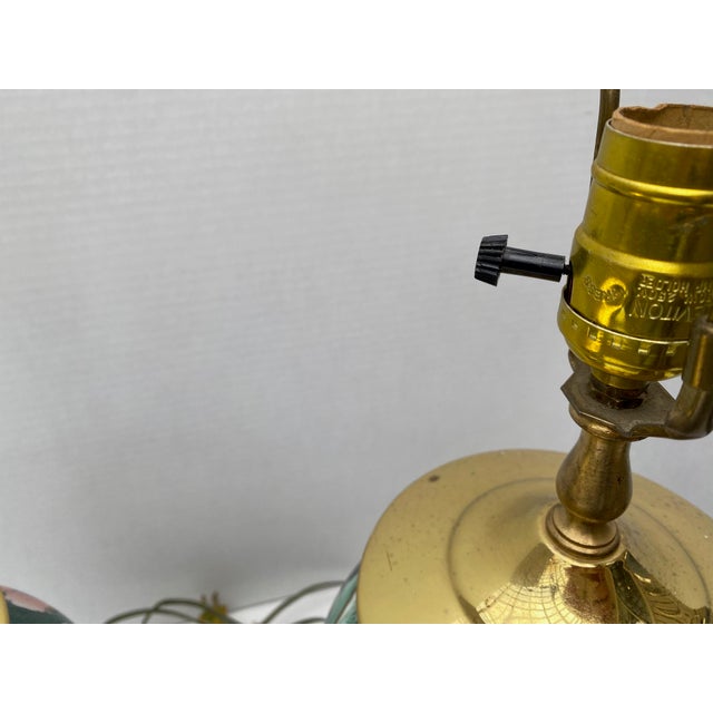 Vintage Chinoiserie Green Ceramic Floral Table Lamps With Brass Bases a Pair For Sale - Image 10 of 18
