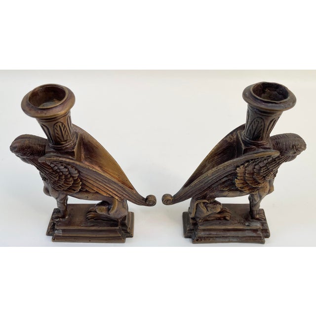 Victorian French Bronze Victorian Art Deco Style Sphinx Candleholders - a Pair For Sale - Image 3 of 7