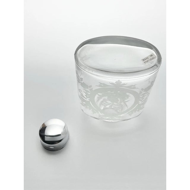 1990s Vintage Large Vanity Perfume Lotion Flask-Shaped Frosted Floral Glass Bottle For Sale - Image 5 of 6