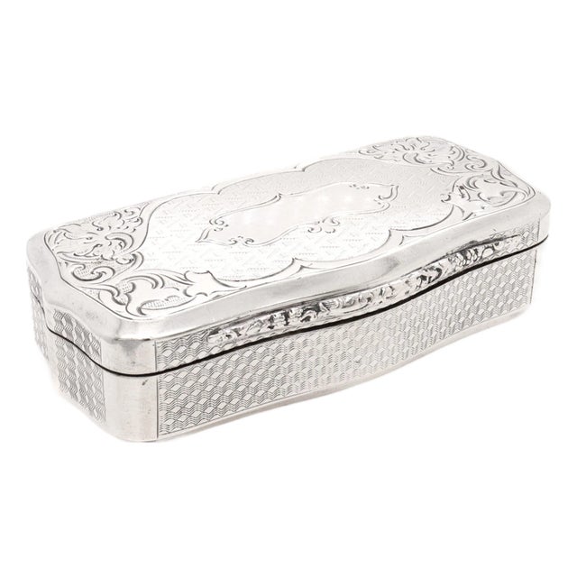 Antique Austrian Engine Turned 13 Loth Silver Snuff Box or Dresser Box For Sale
