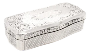 Antique Austrian Engine Turned 13 Loth Silver Snuff Box or Dresser Box