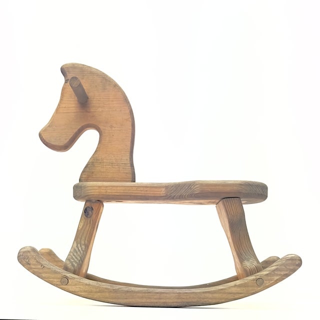 1950s Relocation Super Sale! Vintage Folk Art Style Wooden Rocking Horse For Sale - Image 5 of 11