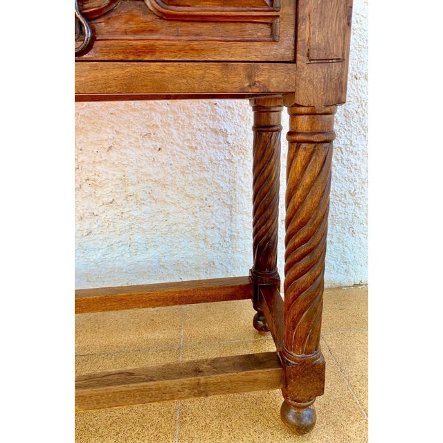 1930s Carved Walnut Console Table With Solomonic Legs and Two Drawers For Sale - Image 9 of 10