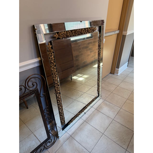 Mid-Century Modern Vintage 1950s Parisian Apartment Large Monumental Ornate Wall Mirror For Sale - Image 3 of 9