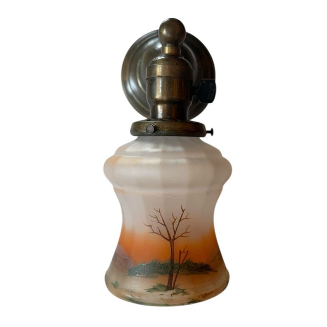 American Antique Hand Painted Tree Landscape Wall Sconce For Sale - Image 3 of 7