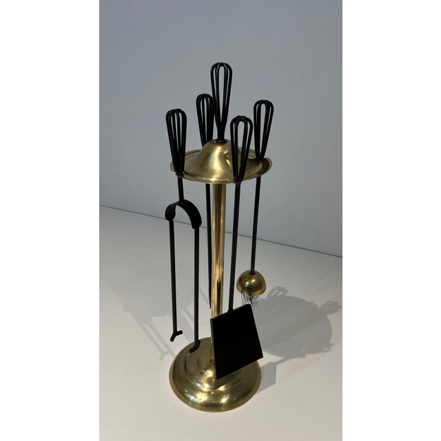1970s Fireplace Tools in Lacquered Metal and Brass Design For Sale - Image 4 of 11