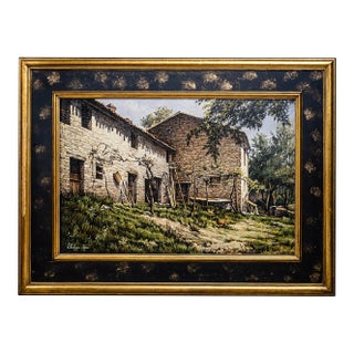 1990s Bucolic Country Barnyard Scene by Tataya Sum For Sale