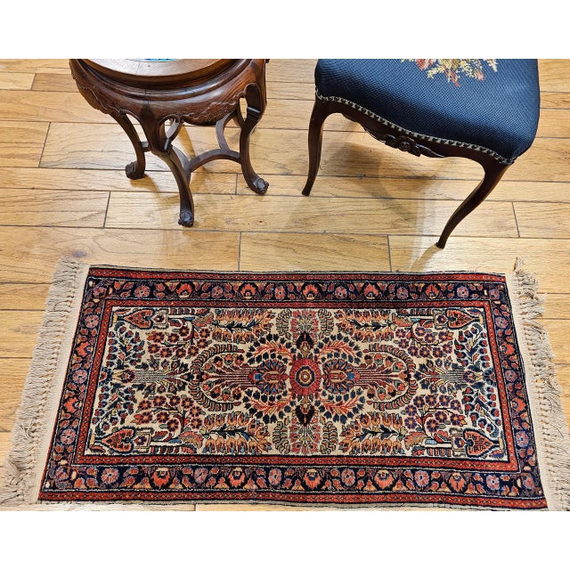 Vintage Persian Sarouk Accent Rug, Hand-Knotted Wool, Allover Floral Pattern, 2x4, Ivory & Navy For Sale - Image 13 of 13