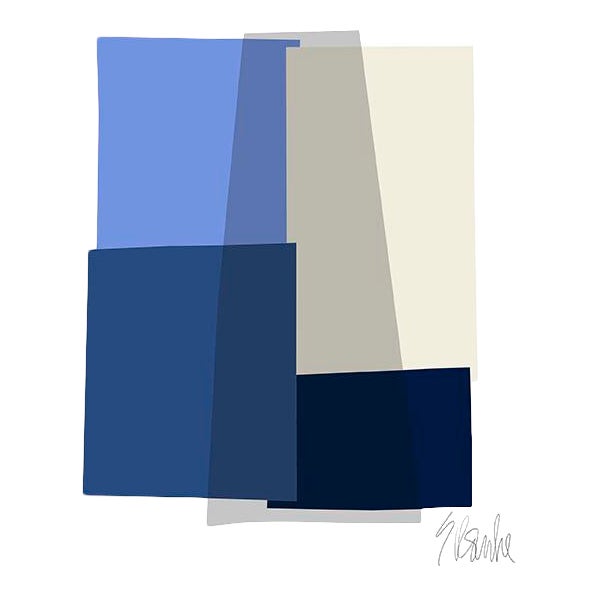 Blue Collage Fine Art Print 16" X 20" by Liz Roache For Sale