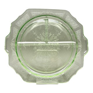 Vintage Green Depression Glass “Princess” 3 Part Divided Serving Platter by Hocking Glass For Sale