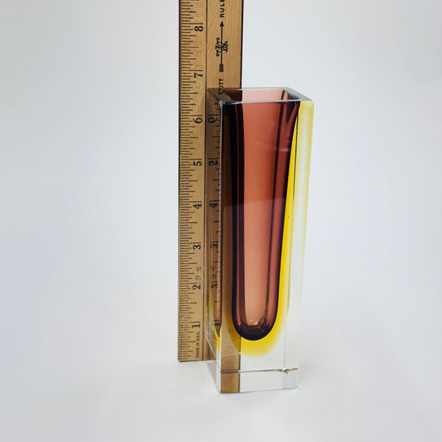 Vintage Murano Glass Vase Vintage Mid-Century Modern Sommerso Glass Square Vase For Sale - Image 13 of 17