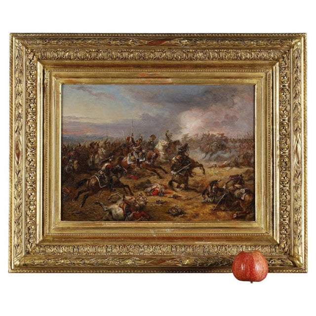 Historical painting representing the french cuirassiers charging on the british squares during the battle of waterloo....