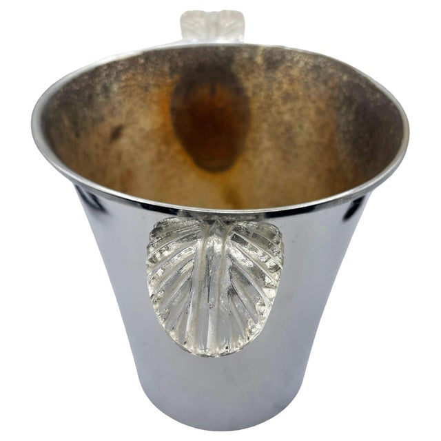 Art Deco 1940s Art Deco Chromed Aluminum Ice Bucket W/ Lucite Clear Feather Handles For Sale - Image 3 of 11