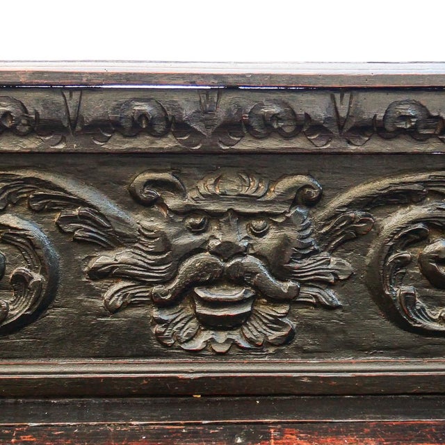 Wood Antique 19th Century Neo-Renaissance French Carved Oak Bench For Sale - Image 7 of 11