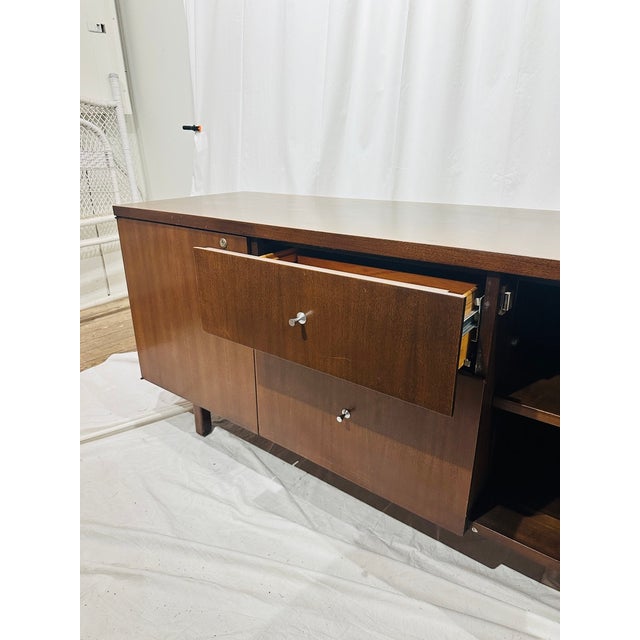 Mid 20th Century Mid-Century Modern Walnut Credenza / Sideboard With Chrome Hardware For Sale - Image 5 of 5