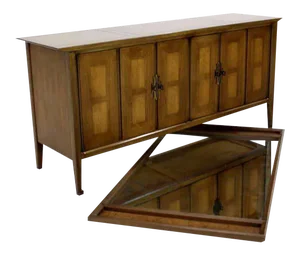 Mid Century Modern Burlwood Long Credenza Dresser Matching Mirror
